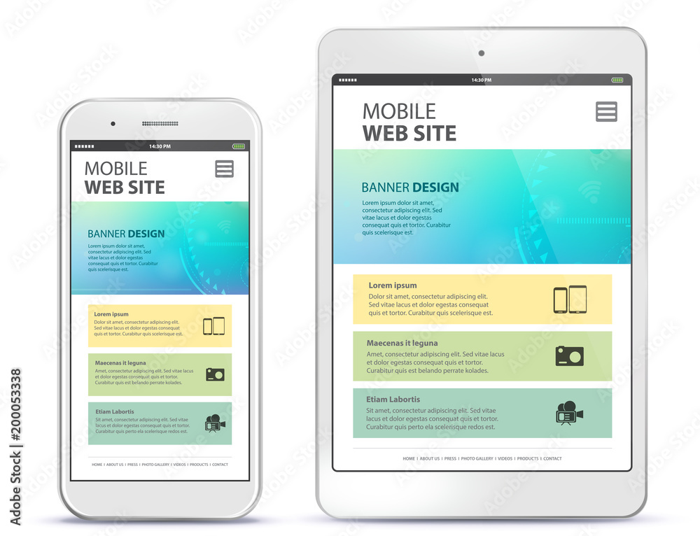 Poster mobile web site design with mobile phone and tablet computer screen