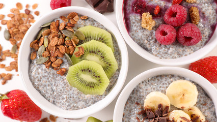 bowl of chia pudding and fruits