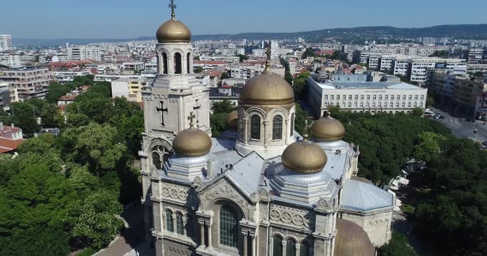 Varna Bulgaria, The Cathedral of the Assumption Aerial view. 4K. Drone