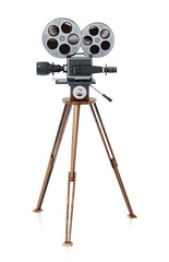 Antique movie camera isolated on white background. 3D illustration