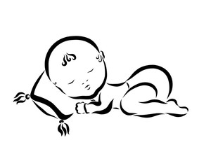 Funny sleeping baby, black lines