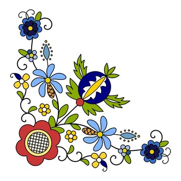 Traditional, modern Polish - Kashubian floral folk corner decoration vector - wzór kaszubski, haft kaszubski, wzory kaszubskie