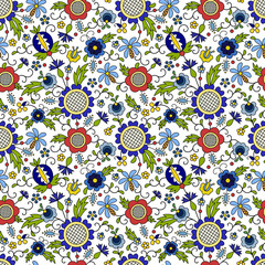 Traditional, modern Polish - Kashubian floral folk pattern vector, wzór kaszubski, wzory kaszubskie - obrazy, fototapety, plakaty