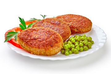 Fried breaded cutlet isolated on white background