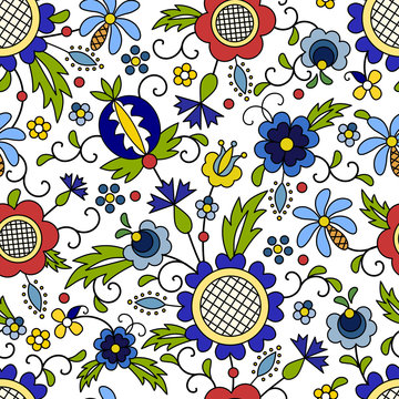 Traditional, modern Polish - Kashubian floral folk pattern vector, wzór kaszubski, wzory kaszubskie