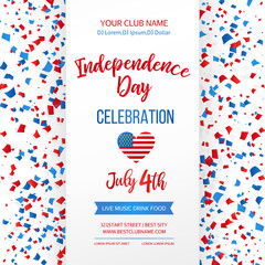 Independence day celebration. Fourth of July.Traditional American holiday greeting card, poster, flyer. Patriotic banner template. July 4th typographic design. Vector illustration.