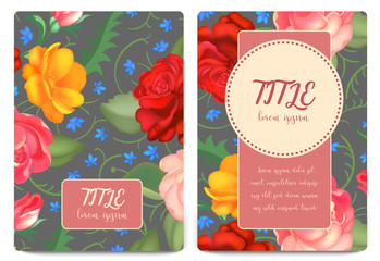 Naklejka premium Floral background. Flower bouquet vintage cover. Flourish card with copy space.