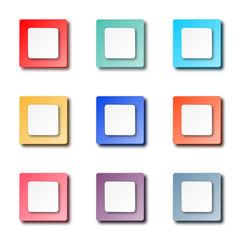 Set of simple colorful square button icon for paper cut graphic idea design concept
