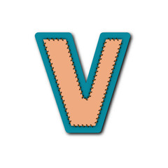 V character of alphabet in Embroidered patch work concept for vector graphic idea design