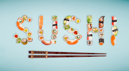 Naklejki  Tradycyjne japońskie sushi kawałki co napis.