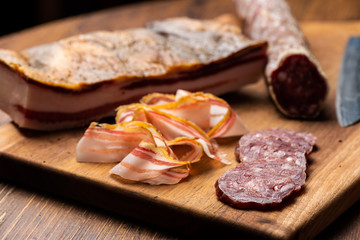 Cold cut with cured meat, bacon and charcuterie selection salami