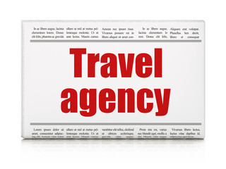 Vacation concept: newspaper headline Travel Agency on White background, 3D rendering