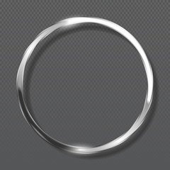 Abstract luxury metallic ring on transparent background. Silver color round frame.