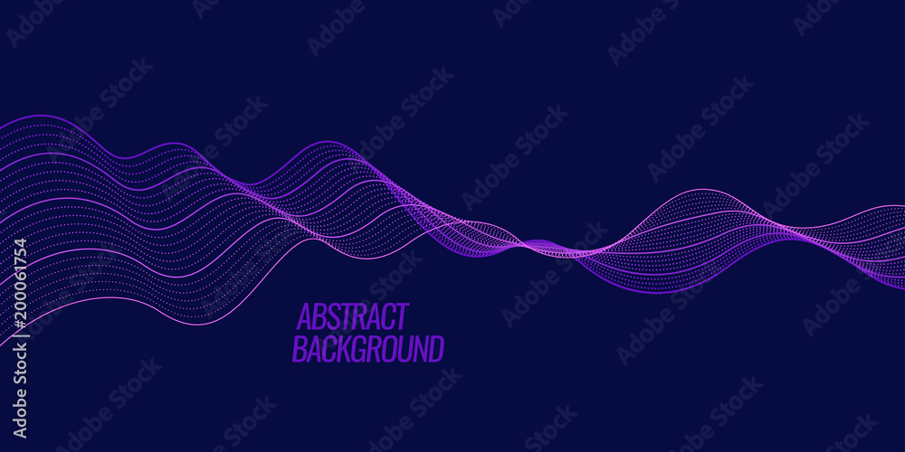 Poster vector abstract background with a colored dynamic waves, line and particles.