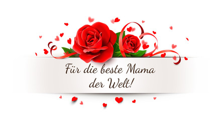 Muttertag - Papier Banner Schlitz mit Rose, Herz Konfetti und Herz band