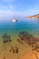 Catamaran yacht at anchor,