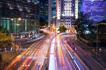 Fototapeta na wymiar Long exposure traffic lights in Central district, Hong Kong.