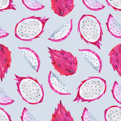 Watercolor pitaya. Hand painted seamless pattern with exotic fruits. Seamless background