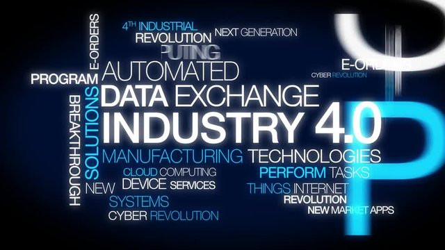Industry 4.0 fourth industrial revolution automation data exchange words text manufacturing technologies systems tag cloud computing computerization manufacturing