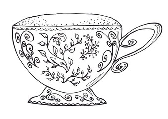 Tea and coffe cup with flowers
