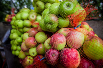 Big apple with red and green color were packing in bag together