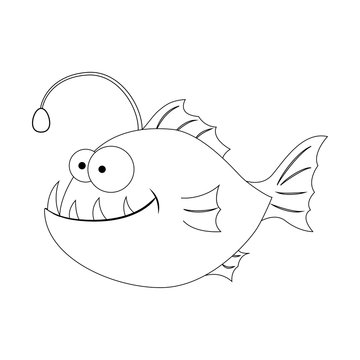 recommend clip art: Colorless funny cartoon  anglerfish. Cartoon fish. Vector illust