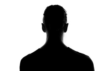 Back of male person silhouette over white