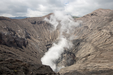 Beautiful active Volcano with smoke Mount Bromo on from Pananjakan Peak at Java island in Indonesia