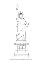 Hand drawn architecture sketch illustration of Statue of Liberty New York USA isolated on white