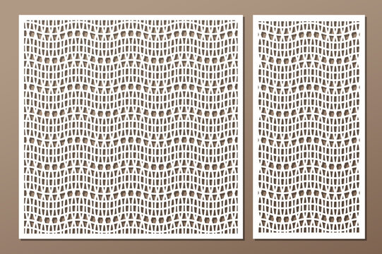 Set decorative card for cutting. Square pattern. Laser cut. Ratio 1:1, 1:2. Vector illustration.