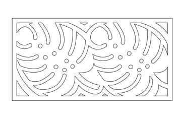 Decorative panel laser cutting. wooden panel. Elegant modern monstera pattern. Tree leave. Stencil. Ratio 1:2. Vector illustration.