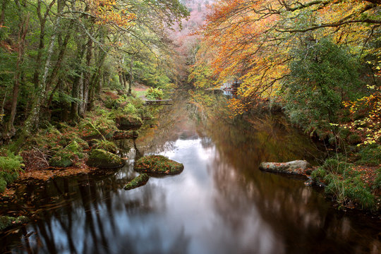 River Teign in autumn Drewsteignton devon uk