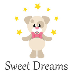 cartoon cute dog with tie and stars with text