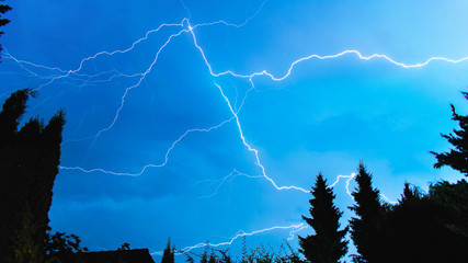 Thunderstorm with bright lightnings next to Neuwied, Germany