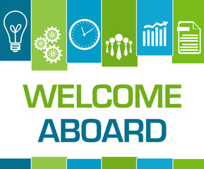 Welcome Aboard Green Blue Stripes Symbols 