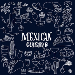 Isolated colorful stylish elements about Mexico. Hand drawn collection for Cinco de Mayo celebration. Vector illustration and design.