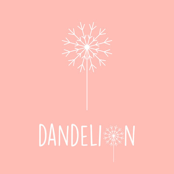 Minimal dandelion illustration with white outlines and cute dandelion text.
