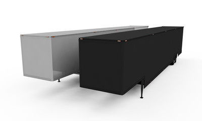 Blank white parked semi trailer, isolated on white background 3d render