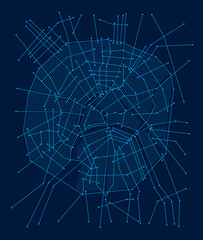 Digital city. Plan of the city in the form of an electronic scheme. Stylized linear drawing. Blue. Vector graphics