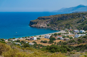 Fototapeta na wymiar Coast of Agia Pelagia village in Kythera island in Greece