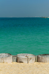 Fototapeta premium Wooden piles on the beach in Dubai