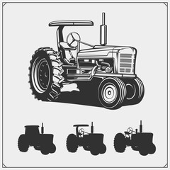 Tractor silhouettes set. Vector illustration.