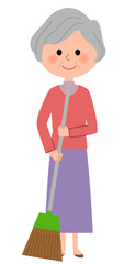 シニア女性　掃除