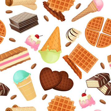 Seamless pattern from vaffel desserts and sweets