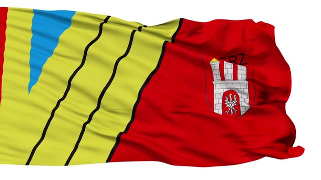 Zgierz flag, city of Poland, realistic animation isolated on white seamless loop - 10 seconds long (alpha channel is included)