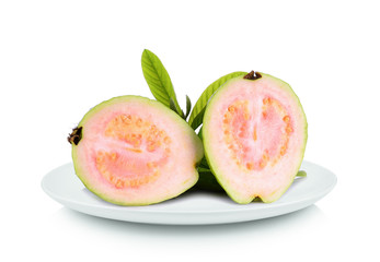Guava fruit in plate isolated on a white background