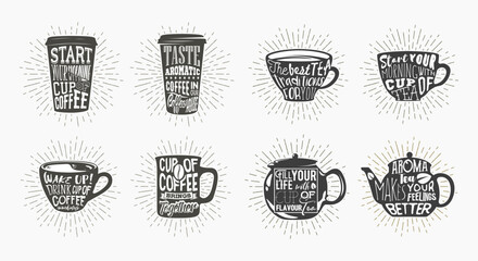 Cup of tea and kettle, coffee sleeve or mug.