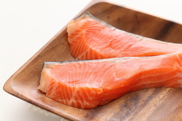 freshness salmon fillet on wooden plate