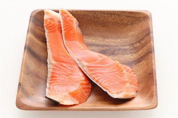 freshness salmon fillet on wooden plate