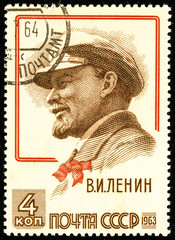 Ukraine - circa 2018: A postage stamp printed in USSR show V. I. Lenin. Circa 1963.